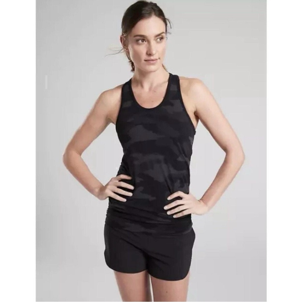 Athleta Tank‎ Top Women's XS Athletic Black Gray Camo Racerback Seamless